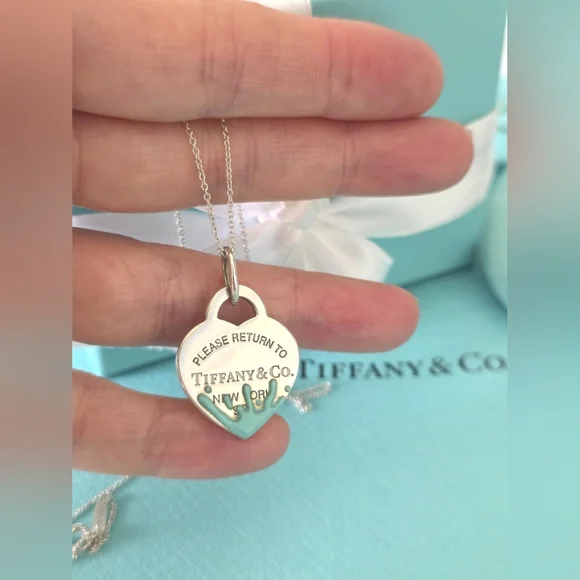 Tiffany & Co. Return to Tiffany Blue Splash Heart Tag Charm Necklace Authentic! - Picture 2 of 11